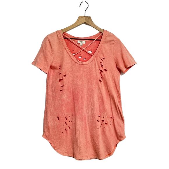 Tommy Destroyed Tee Altβ Umgee Pink Criss Cross Top Grunge Indysleaze Thrashed S - Picture 1 of 7